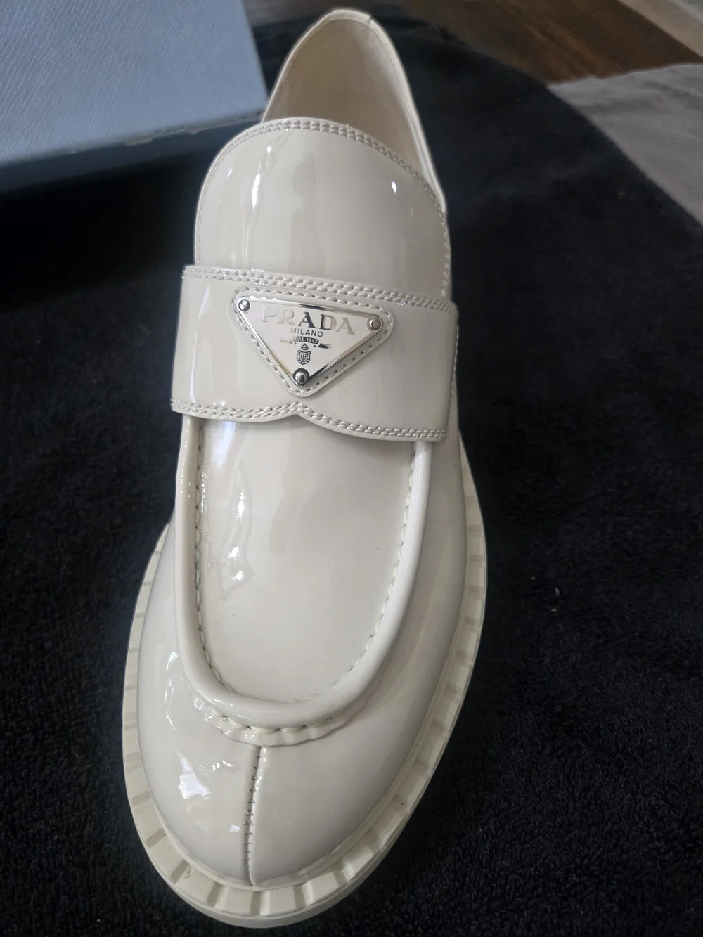 Prada Women's Cream Patent Leather Loafers Size 11/42 EUC - WORN ONCE